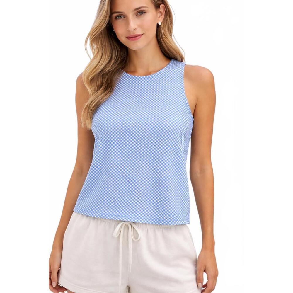 NWT Halara Blue Gingham Sleeveless Tank Top Size Large